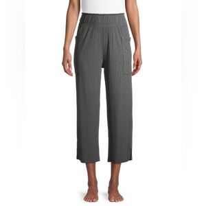 Grey ribbed super soft wide leg crop pajama pants w side pockets
